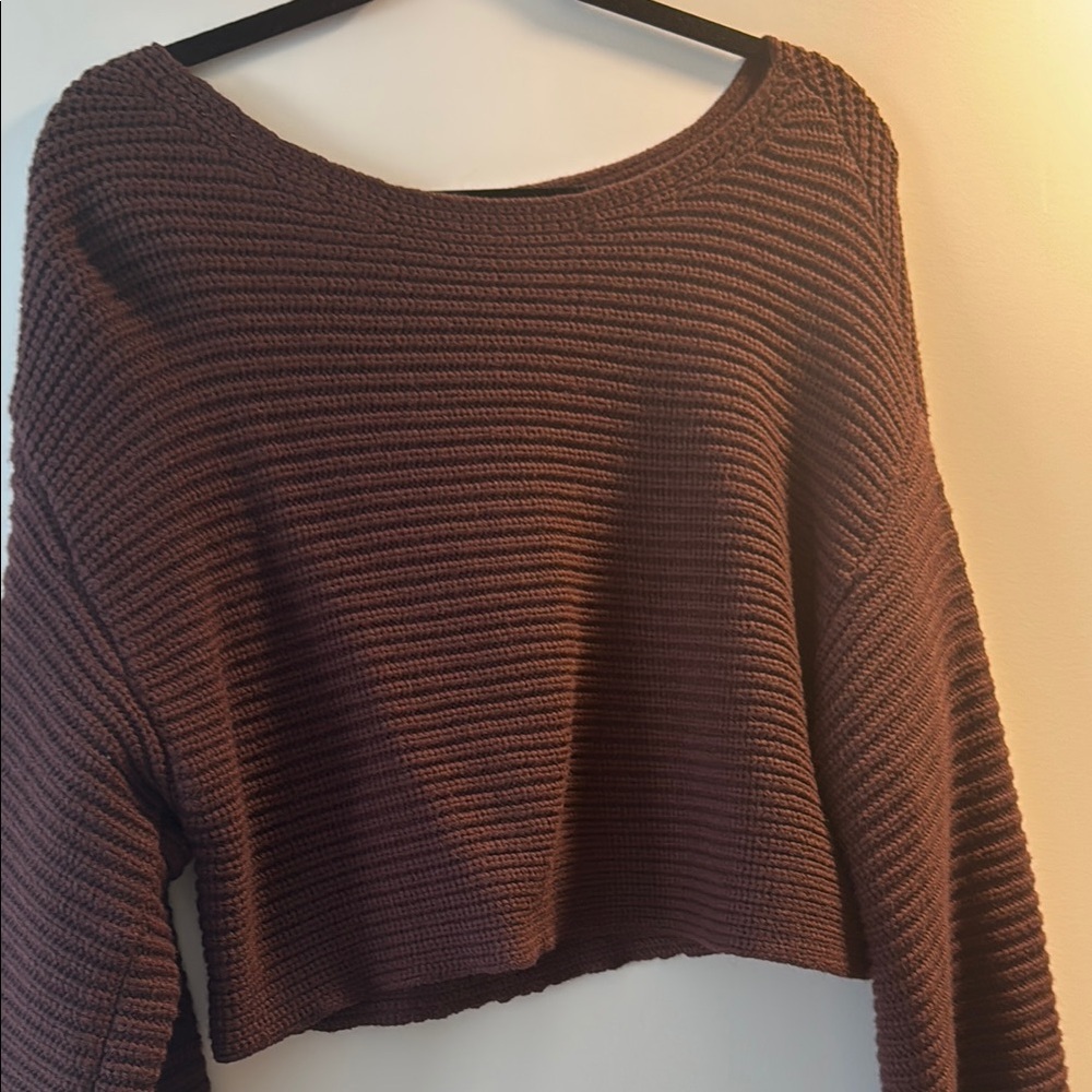 Lovers and Friends Brown Cropped Knit Sweater Small
